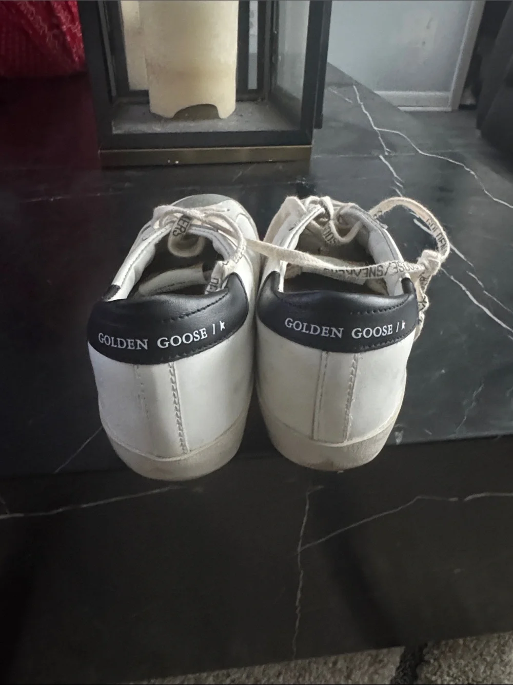 Golden Goose Men’s White Leather Sneakers with Silver Toe and Gray Star